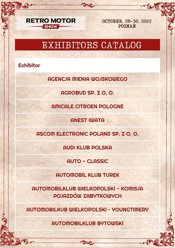 Retro Motor Show 2022 Exhibitors Cataloge